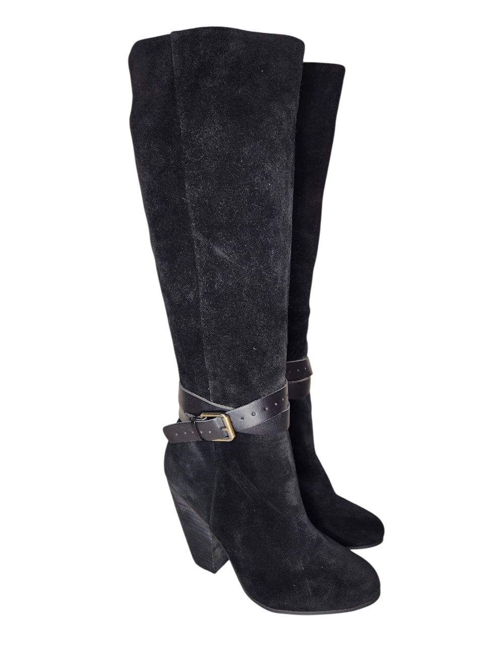 CORSO COMO WOMEN BUCKLE STRAP HIGH HEEL BLACK SUEDE BOOTS SZ 6M EUC